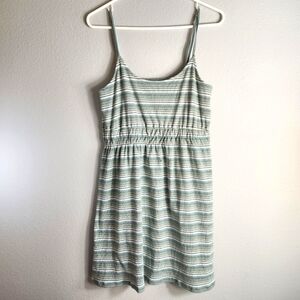 American Eagle Womens Green Striped Rib Knit Spaghetti Strap Dress-Size L